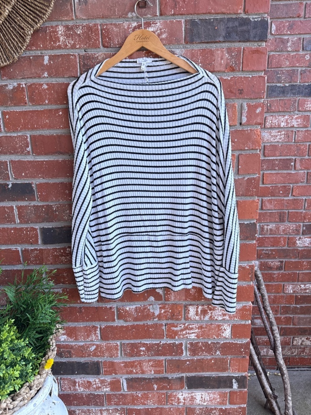 Maurices Black and White Striped Ribbed Knit Top